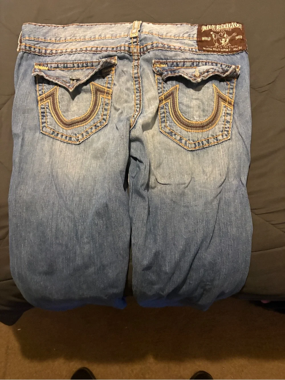 True Religion Light Blue Men's Jeans with Signature Back Flap Pockets